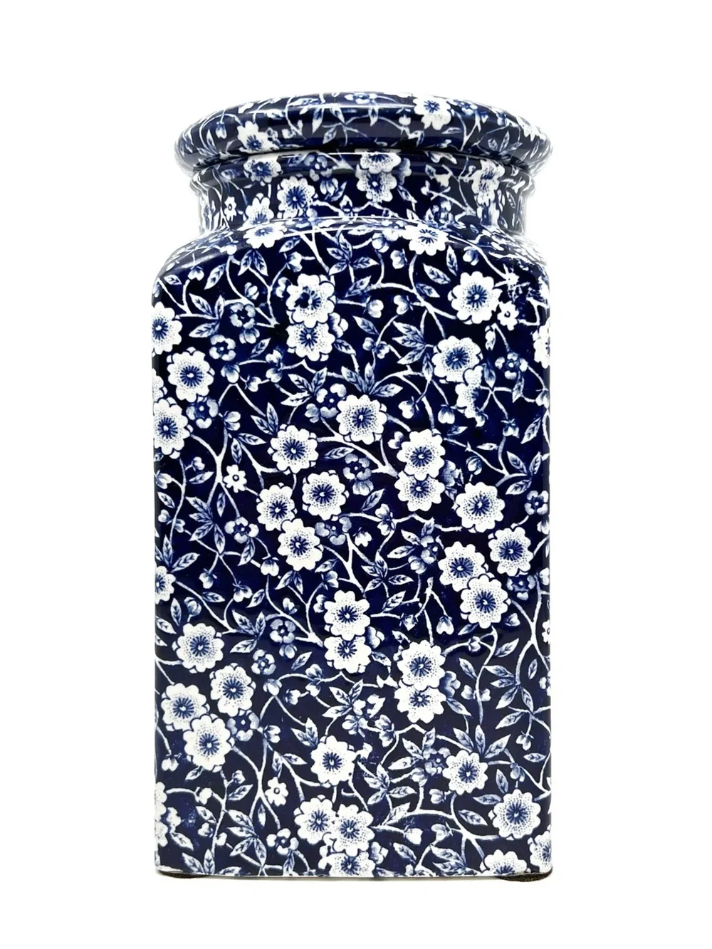 Vintage Royal Crownford Calico Blue & White Lidded Canister Floral Ironstone Jar